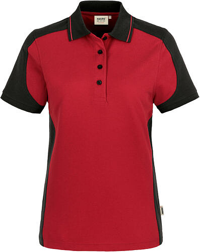 Damen Poloshirt Contrast Mikralinar® 239, rot/​anthrazit, Gr. 4XL