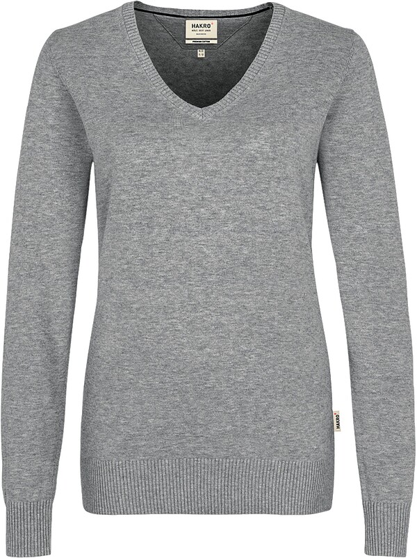 Damen V-Pullover Premium-Cotton 133, grau meliert, Gr. 2XL 