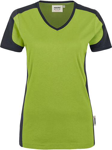 Damen V-Shirt Contrast Mikralinar® 190, kiwi/anthrazit, Gr. 4XL 