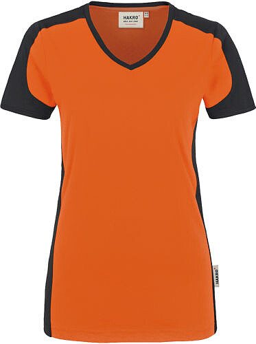 Damen V-Shirt Contrast Mikralinar® 190, orange/anthrazit, Gr. 4XL 