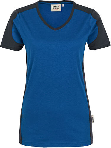 Damen V-Shirt Contrast Mikralinar® 190, royalblau/anthrazit, Gr. 4XL 
