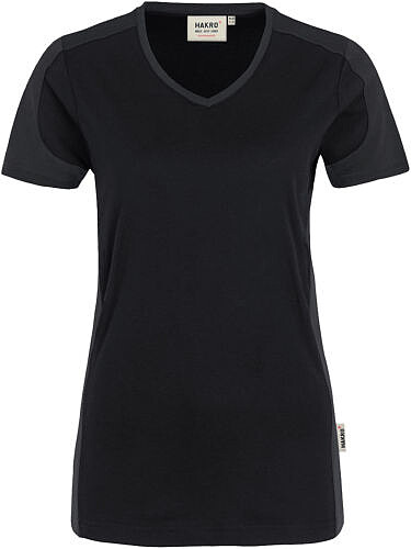 Damen V-Shirt Contrast Mikralinar® 190, schwarz/anthrazit, Gr. 4XL 