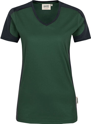 Damen V-Shirt Contrast Mikralinar® 190, tanne/anthrazit, Gr. 3XL 