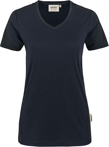 Damen V-Shirt Contrast Mikralinar® 190, tinte/anthrazit, Gr. 4XL 