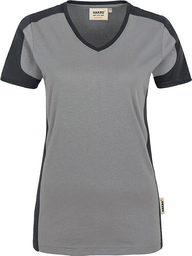 Damen V-Shirt Contrast Mikralinar® 190, titan/anthrazit, Gr. 3XL 