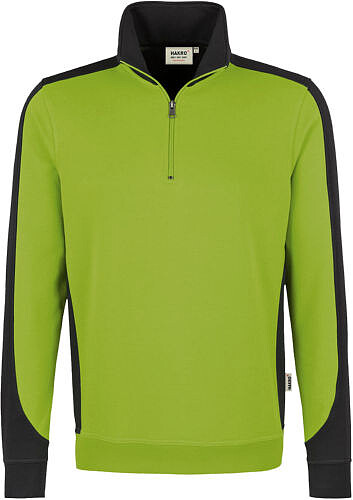 Zip-Sweatshirt Contrast Mikralinar® 476, kiwi/anthrazit, Gr. M 