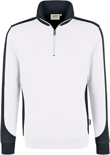 Zip-Sweatshirt Contrast Mikralinar® 476, weiß/anthrazit, Gr. XS 