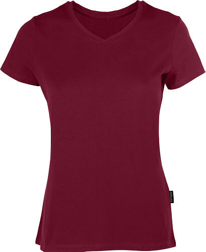 Damen Luxury V-Neck T-Shirt, bordeaux/burgundy, Gr. L 