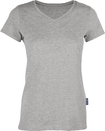 Damen Luxury V-​Neck T-​Shirt, grau-​meliert, Gr. 4XL