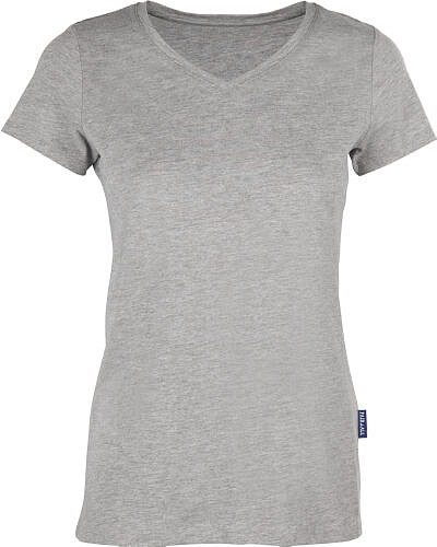 Damen Luxury V-​Neck T-​Shirt, grau-​meliert, Gr. S