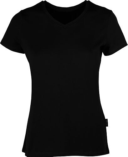 Damen Luxury V-​Neck T-​Shirt, schwarz, Gr. S 