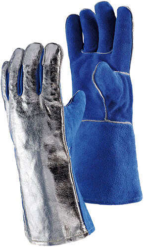 Schweißerschutzhandschuh aus blauem Spaltleder, aluminisiert, 350 mm, Gr. 10 