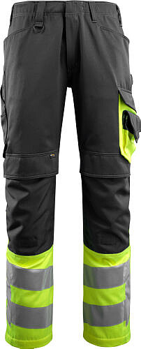 MASCOT® Leeds Hose, schwarz/warngelb, Schrittlänge 82 cm, Gr. C54 