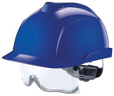 Schutzhelm V-Gard 930 mit integrierter Überbrille, belüftet, blau 