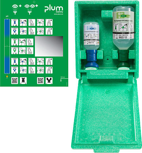 Plum Augen-Notfallstation in Wandbox (1x200 ml pHN., 1x500 ml Augenspüllösung) 