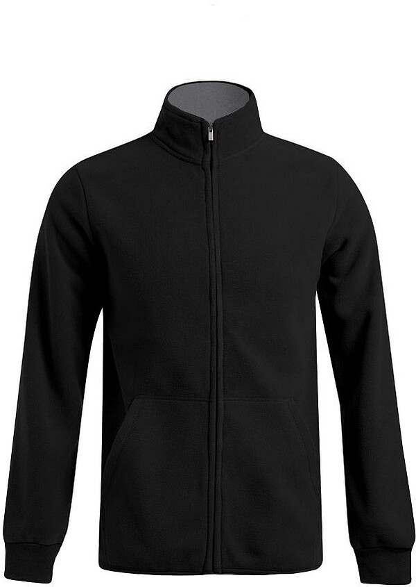 Men’s Double Fleece-​Jacket, black-​light grey, Gr. 2XL
