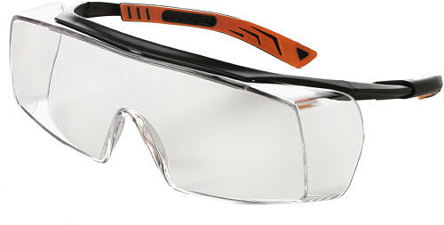 Schutzbrille 5X7, PC, klar, schwarz/orange 