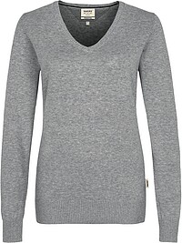 Damen V-​Pullover Premium-​Cotton 133, grau meliert, Gr. L