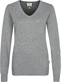 Damen V-​Pullover Premium-​Cotton 133, grau meliert, Gr. XL