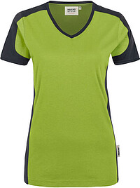 Damen V-​Shirt Contrast Mikralinar® 190, kiwi/​anthrazit, Gr. 4XL