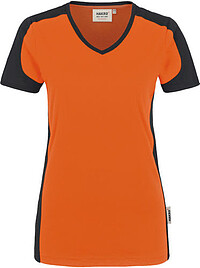 Damen V-​Shirt Contrast Mikralinar® 190, orange/​anthrazit, Gr. 4XL