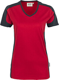Damen V-​Shirt Contrast Mikralinar® 190, rot/​anthrazit, Gr. 3XL