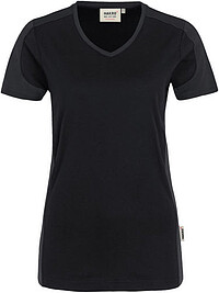 Damen V-​Shirt Contrast Mikralinar® 190, schwarz/​anthrazit, Gr. 6XL