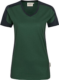 Damen V-​Shirt Contrast Mikralinar® 190, tanne/​anthrazit, Gr. 3XL