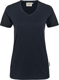 Damen V-​Shirt Contrast Mikralinar® 190, tinte/​anthrazit, Gr. 3XL