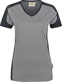 Damen V-​Shirt Contrast Mikralinar® 190, titan/​anthrazit, Gr. 3XL