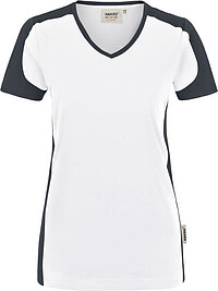 Damen V-​Shirt Contrast Mikralinar® 190, weiß/​anthrazit, Gr. 3XL