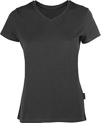 Damen Luxury V-​Neck T-​Shirt, dunkelgrau, Gr. L