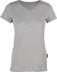 Damen Luxury V-​Neck T-​Shirt, grau-​meliert, Gr. 2XL