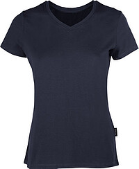 Damen Luxury V-​Neck T-​Shirt, navy, Gr. 2XL