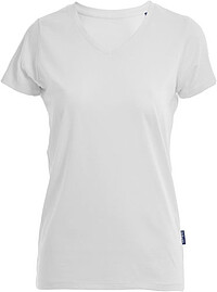 Damen Luxury V-​Neck T-​Shirt, weiß, Gr. 2XL