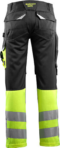 MASCOT® Leeds Hose, schwarz/warngelb, Schrittlänge 82 cm, Gr. C54 