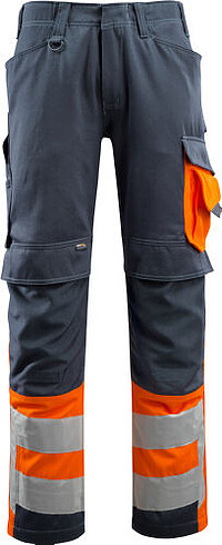 MASCOT® Leeds Hose, schwarzblau/​warnorange, Schrittlänge 82 cm, Gr. C66