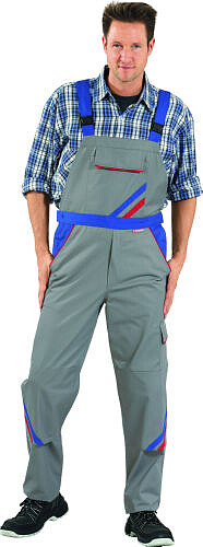 Highline Latzhose 2333, zink/kornblau/rot, Gr. 70 